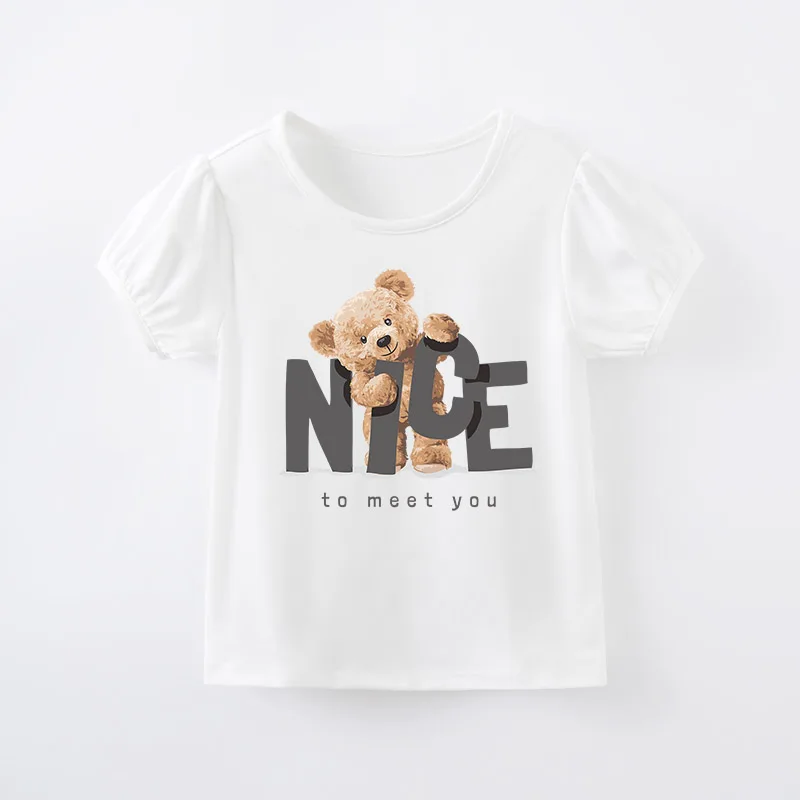 Baby Newborn Boys And Girls Casual Cute Little Bear Solid Summer Short Sleeved White T-Shirt