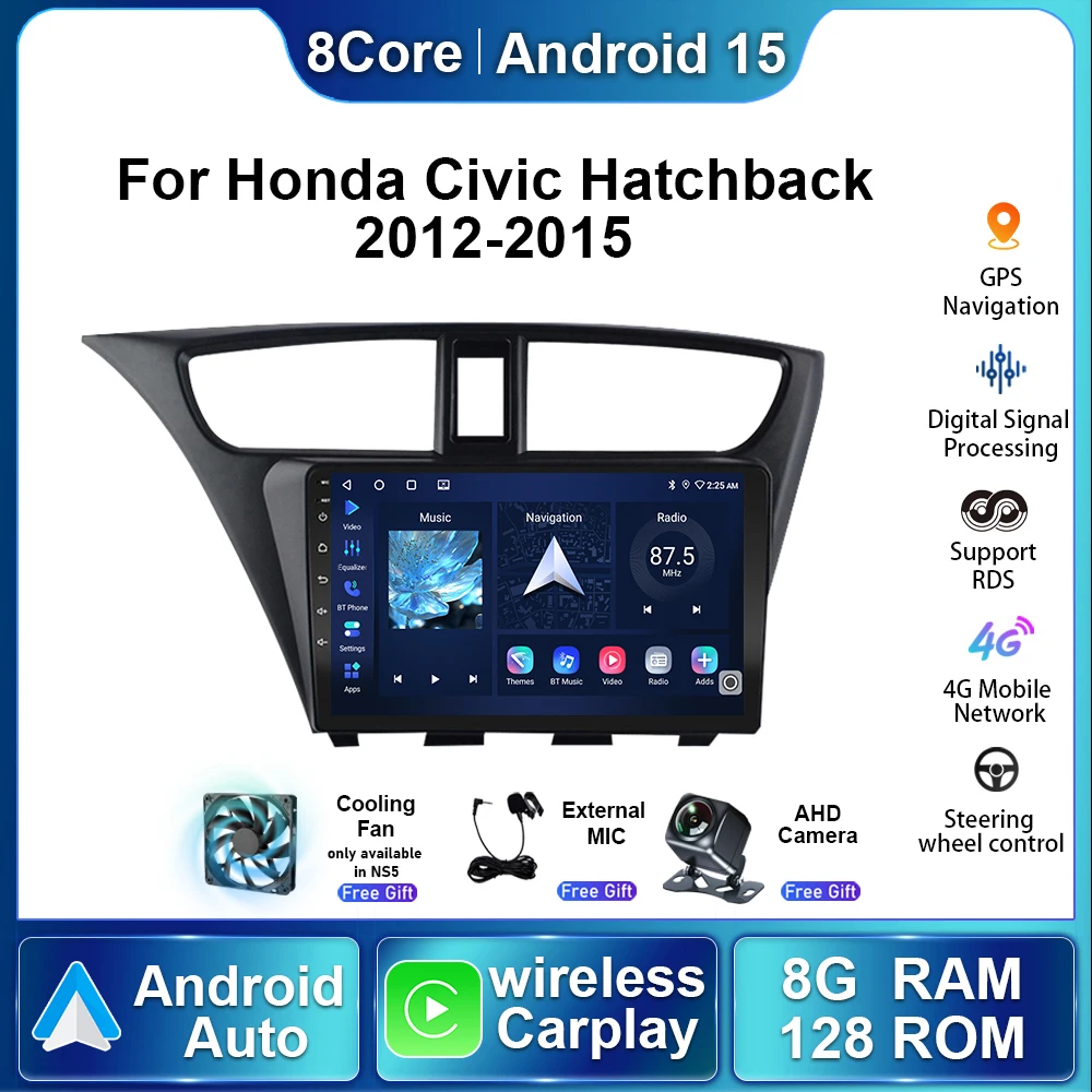 

Для Honda Civic Hatchback 2012-2015 Android15 авторадио мультимедийный видеоплеер беспроводной Carplay стерео автомобильный радиоприемник GPS-навигация