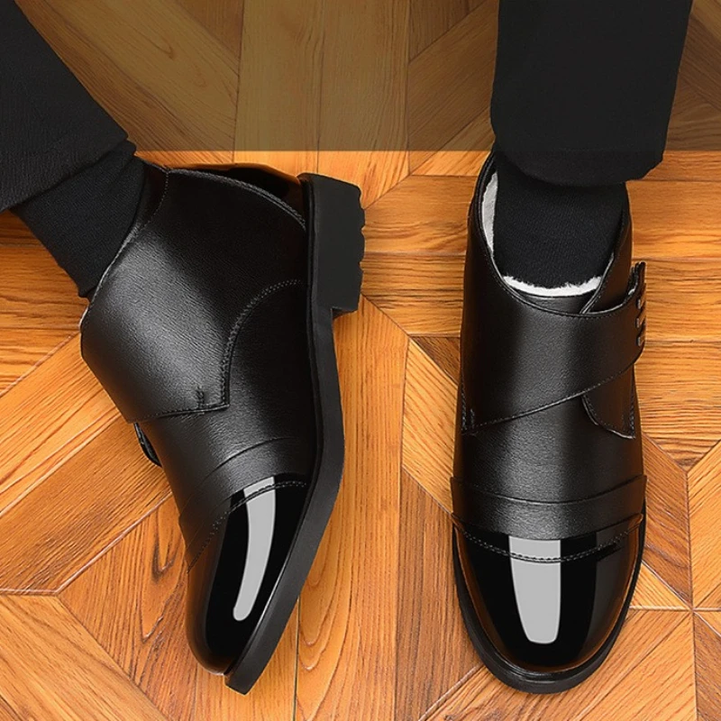 2026 New Men's Boots Plush Mens Dress Leather Shoes Keep Warm Comfortable Cotton Shoes High Top Winter Men Shoes Fashion Zapatos image 6