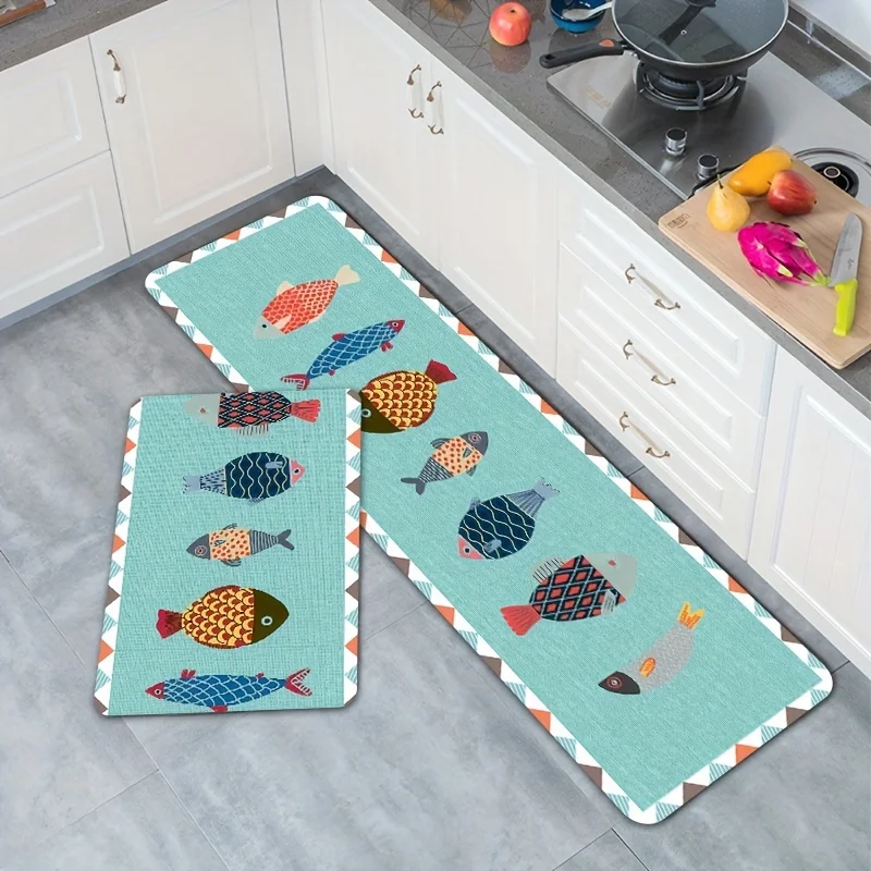 Cartoon Fish Pattern Floor Mats and Rugs, Bathroom Mats and Outdoor Rugs, for Bathrooms, Kitchens, Playrooms, and Gyms