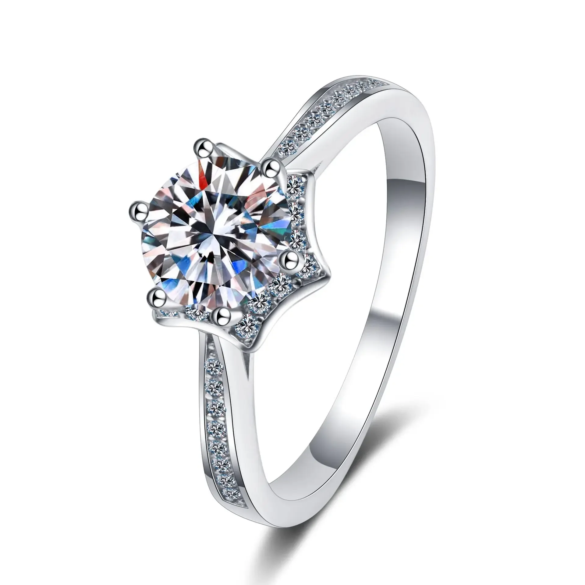 

HAIMAITONG Moissanite Ring Diamond Ring PT950 Platinum Classic six-prong Star Ring