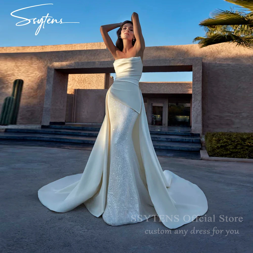 

SSYTENS Sexy Strapless Wedding Dresses for Women Bride Summer Sleeveless Satin Bridal Gown Customized Women's Evening Dresses