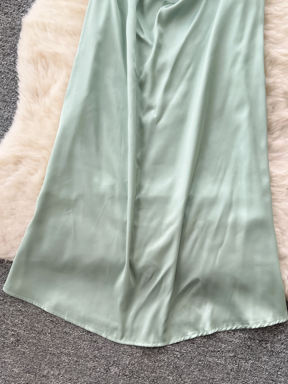 Pure Desire Girl One oulder Dr Summer Me Slim Fit Satin Feel Splice Design Ele Long Dr Korean Sle عالي الخصر... #3