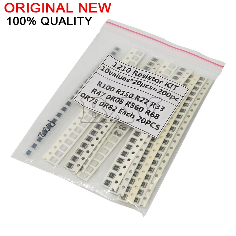 200PCS 5% 1210 SMD Resistors Assorted Kit Set 10ValueX20PCS=200PCS 0R82 0R75 R68 R560 0R50 R47 R33 R22 R150 R100