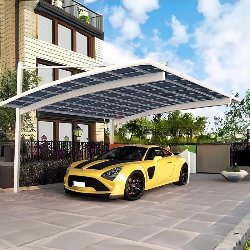 Aluminum Garage with Arched Polycarbonate Roof, Modern Design Weatherproof Carport for SUV, Truck, RV Driveway
