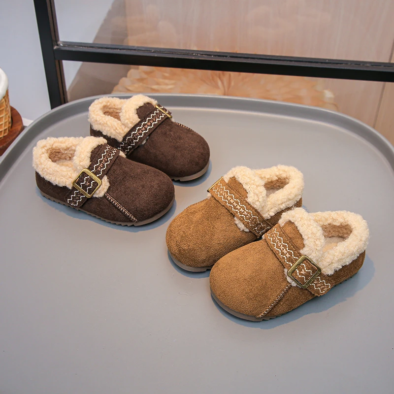 

Зимняя детская хлопковая обувь, теплая плюшевая повседневная обувь для девочек, зимняя обувь для отдыха в стиле ретро, детская нескользящая удобная уличная обувь на плоской подошве