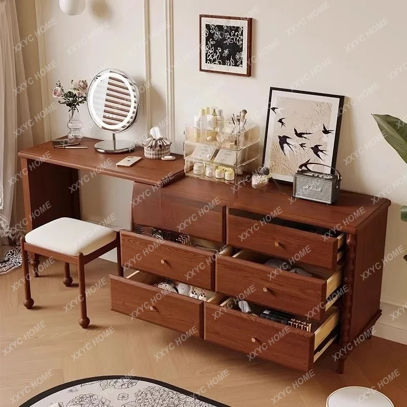 Lemari Kayu Solid Retro, Lemari Penyimpanan Ruang Tamu Meja Rias Dada Prancis Terintegrasi 7446