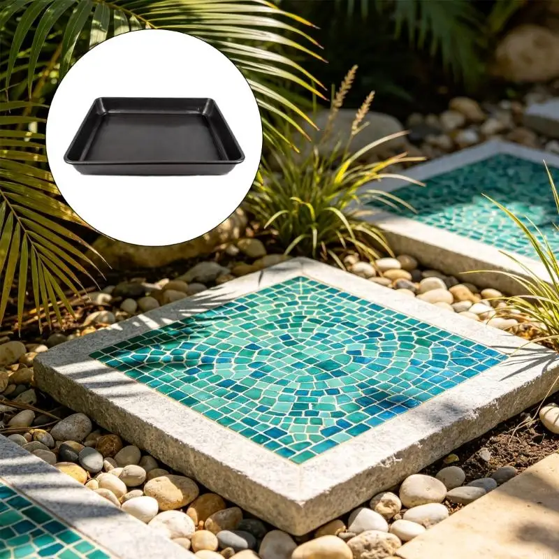 H8WB Square Concrete Casting Tray Set, 6 Black Plastic Paving Forms for DIY Garden Ground, Lawn Layout and Outdoor Ground