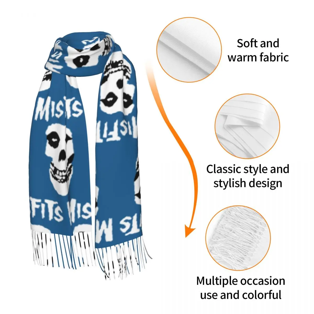 Bat Skull Misfits Skull Mesh Scarf Tassel Scarves Women Soft Warm Shawls and Wraps Long Fall Winter Shawl Wrap