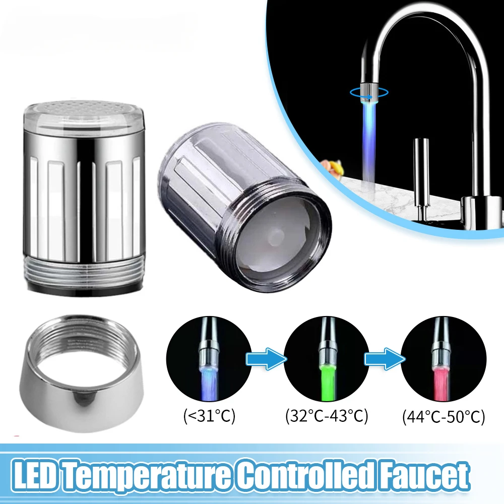 LED Water Faucet Stream Light Kitchen Bathroom Shower Tap Faucet Nozzle Head 7 Color Change Temperature Sensor Light Faucet Led 2 piece stainless steel 120x30mm 1 5w led kitchen exhaust light 12v dc range cooker hood light bulb 20w halogen bulb equivalent