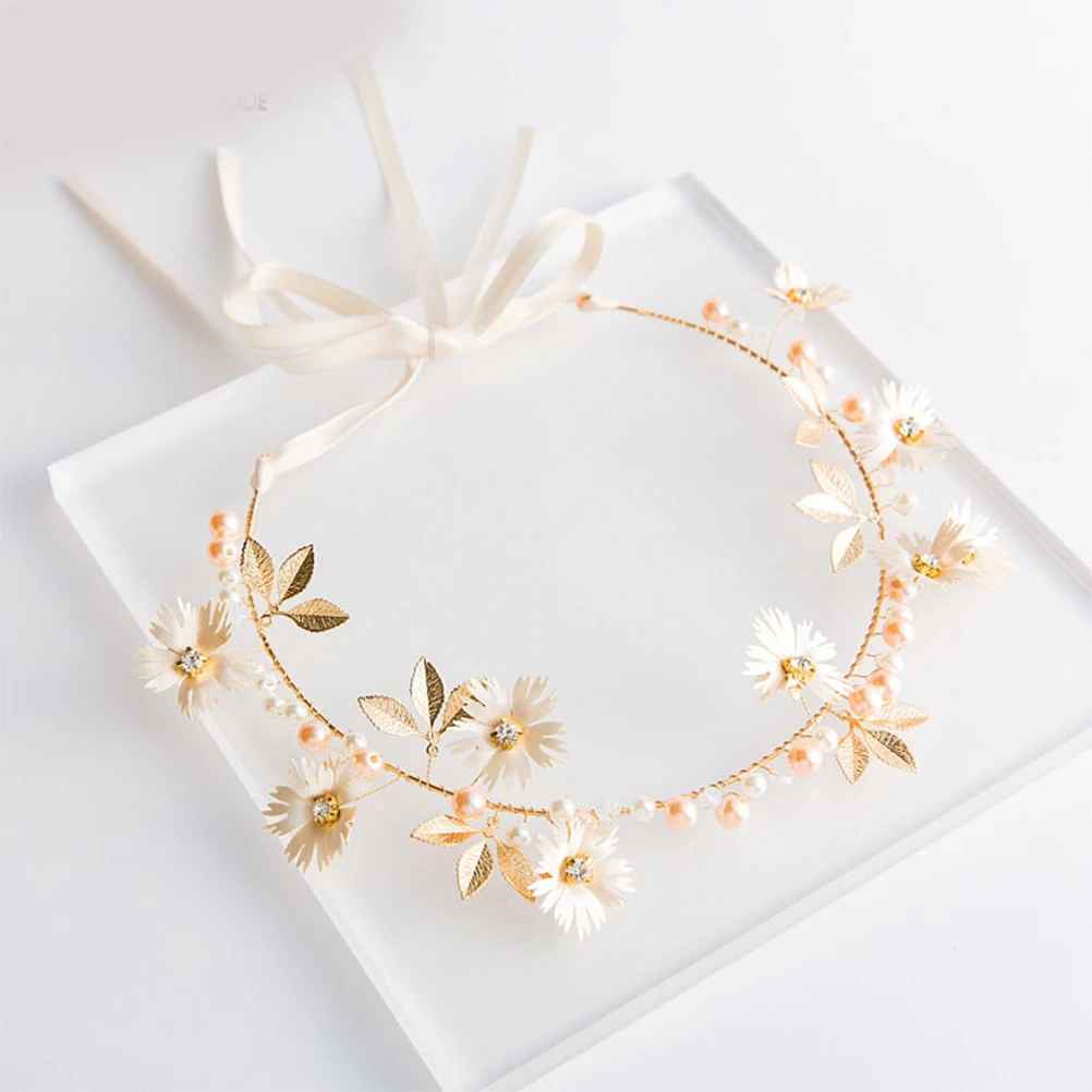 

Adjustable Floral Pearl Headband For Wedding Bridal Party Photography Cloth Hairband Elegant Vivid