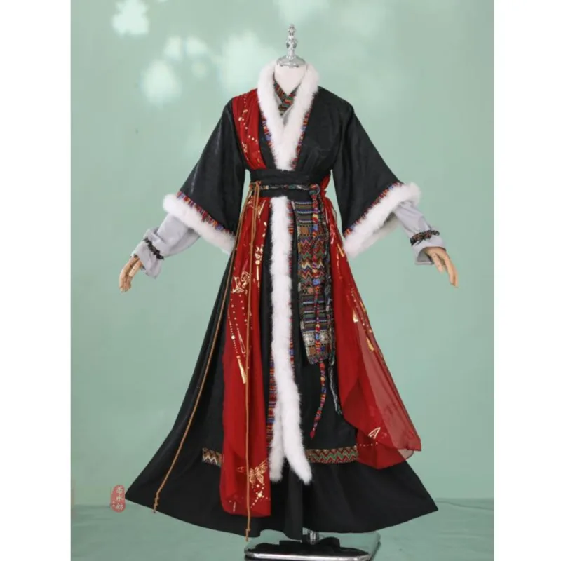 

2025 hot Ancient Style Tibetan Costume Zhang Qiling Cosplay Tibetan Robe Dance Performance Costume Fur Collar Sword Three