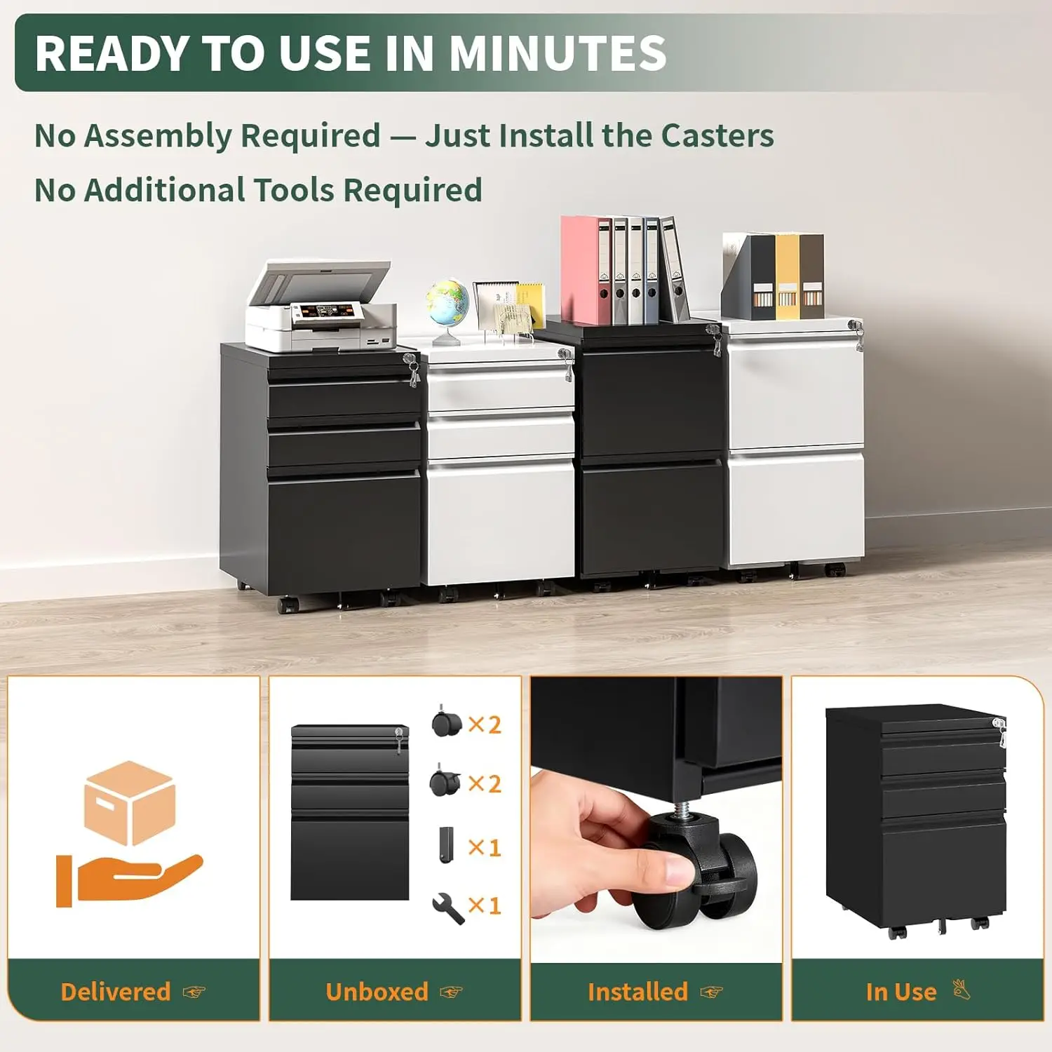 3 Drawer File Cabinet with Lock,Under Desk Rolling Small Filing Cabinet for Home Office Storage,Mobile Steel, Customized