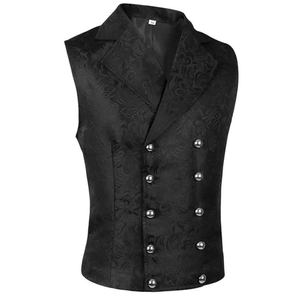 

Adult Steampunk Cosplay Waistcoat Patchwork Gothic Medieval Men's Jacket Tailcoat Double Breated Vest Renaissance Cosplay Pirate