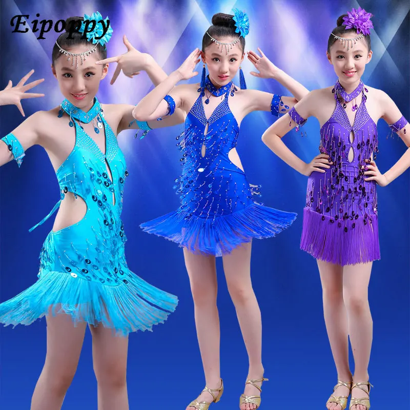 Children's Latin Dance Costumes Girls Latin Dress Latin Tassel Sequins Game Performance Clothing Children Clothing Summer