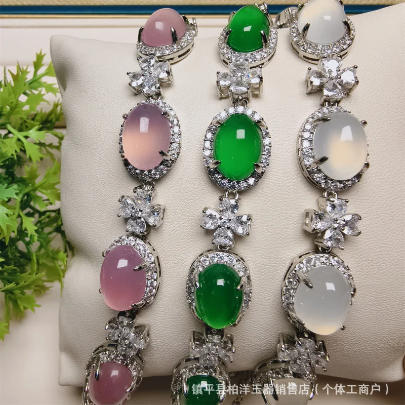 Agate Chalcedony Bracelet With Silver Plating And Single Layer Inlay