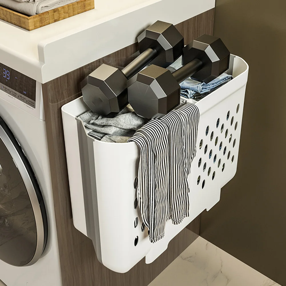 

Foldable Laundry Basket Wall Mount Large Capacity Clothes Storage TPE PP Material Slim Bathroom Hamper Home Use