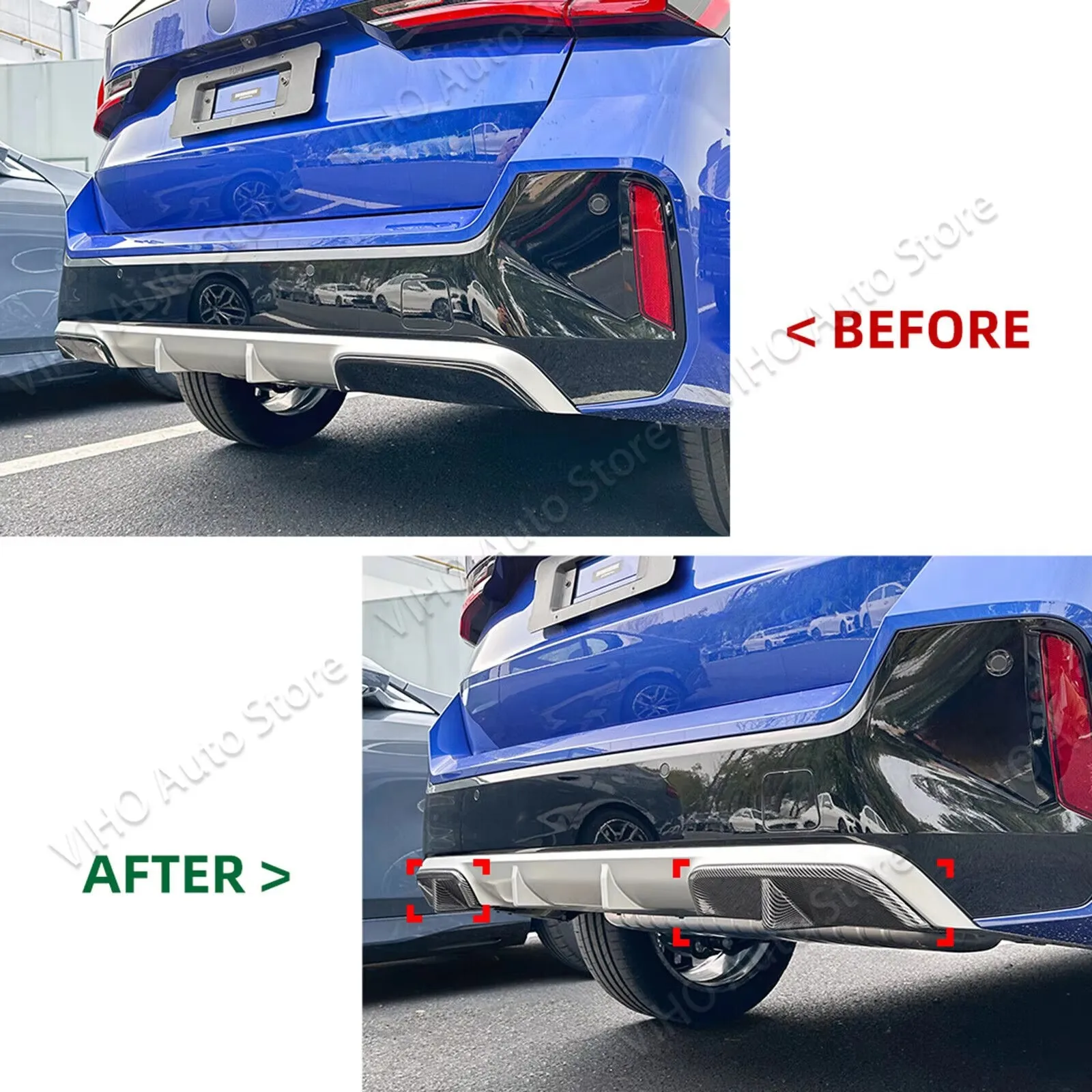 For BMW X1 IX1 U11 M Sport 2023-2025 M Performance Style Rear Bumper Diffuser Lip Canards Rear Exhaust Pipe Trim Splitter