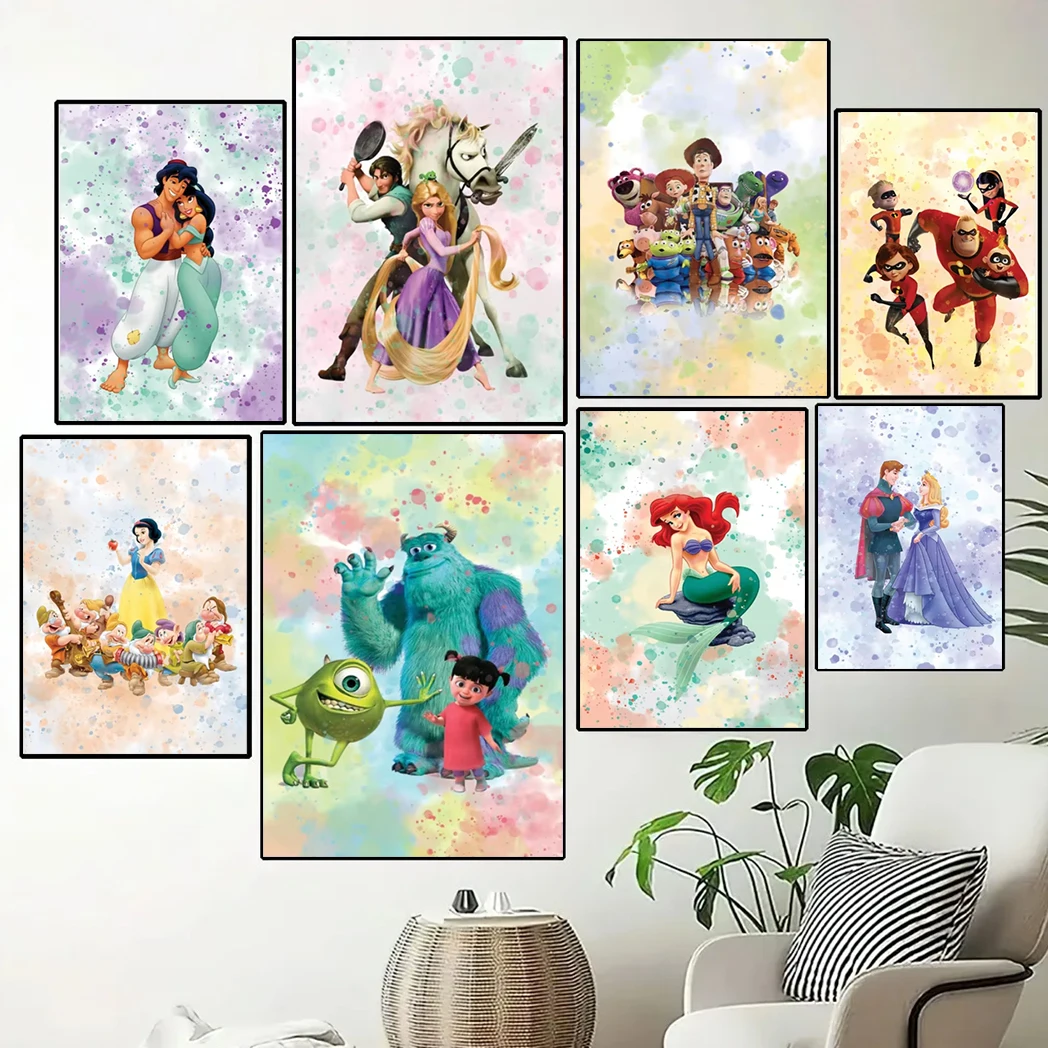 MINISO Disney Moana Characters Canvas Art Paintings Watercolour Splash Art Effect Poster and Print Wall Art Picture