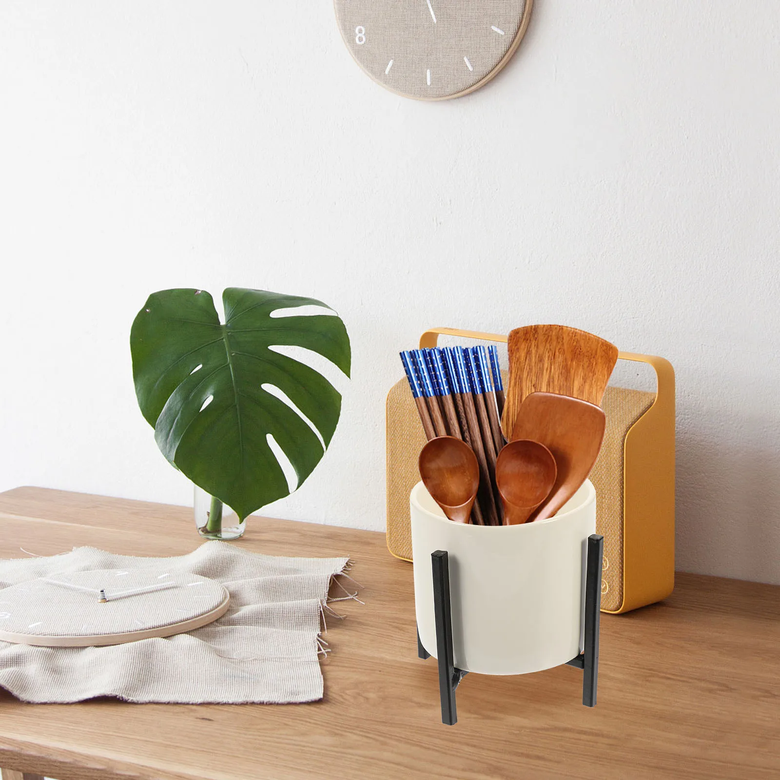 

Ceramic Utensil Holder Chopstick Holder with Iron Stand Kitchen Utensil Storage Cutlery Display Organizer Kitchen Supplies