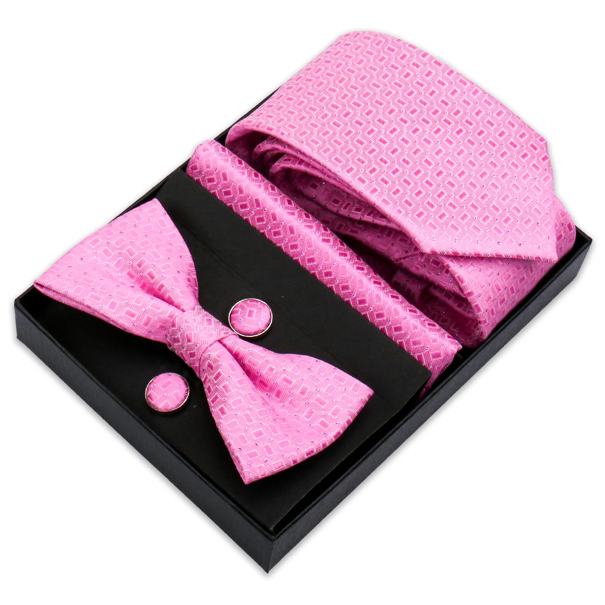 Mens Necktie In Gift Box Bowtie And Pocket Square Cufflinks Set For Men Wedding Business Formal Suit Custom Tie Gravata Gift Set