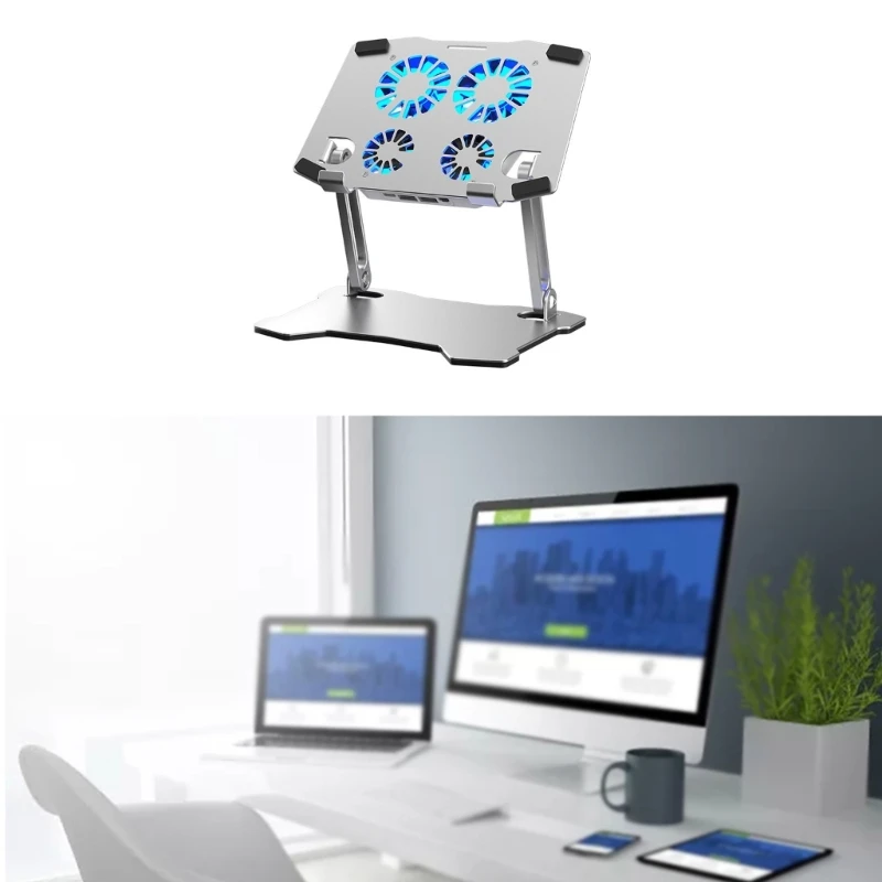 X16 Portable Laptop Stand Notebook Holder Bracket with Adjustable Height and Cooling Fans Folding Design Portable Rack