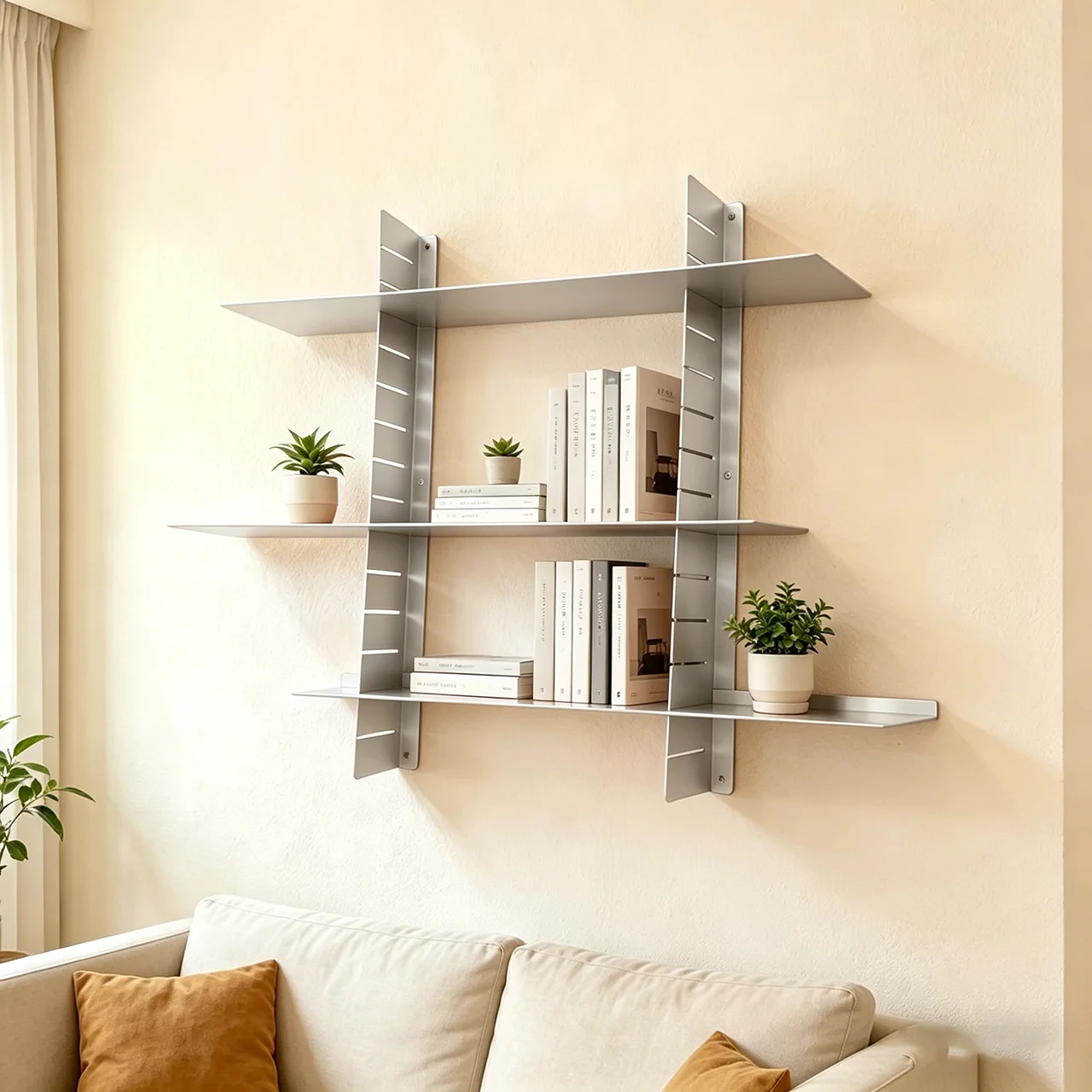 Adjustable Metal Wall Mount Floating Shelves, Minimalist Silver Wall Storage Shelf, Multi-Layer Hanging Bookcase