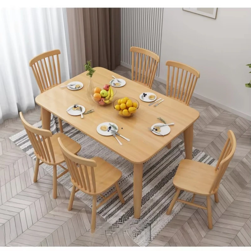 Modern solid wood oak assembled dining table and chair combination, rectangular design, environmentally friendly and durable