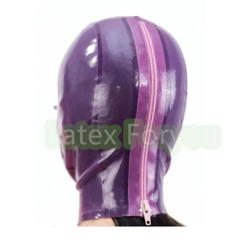 Sexy Latex Full Head Latex Rubber Mask cappucci viola trasparenti foro per l'alito Fetish Cosplay Mask Back Zipper Club Wear