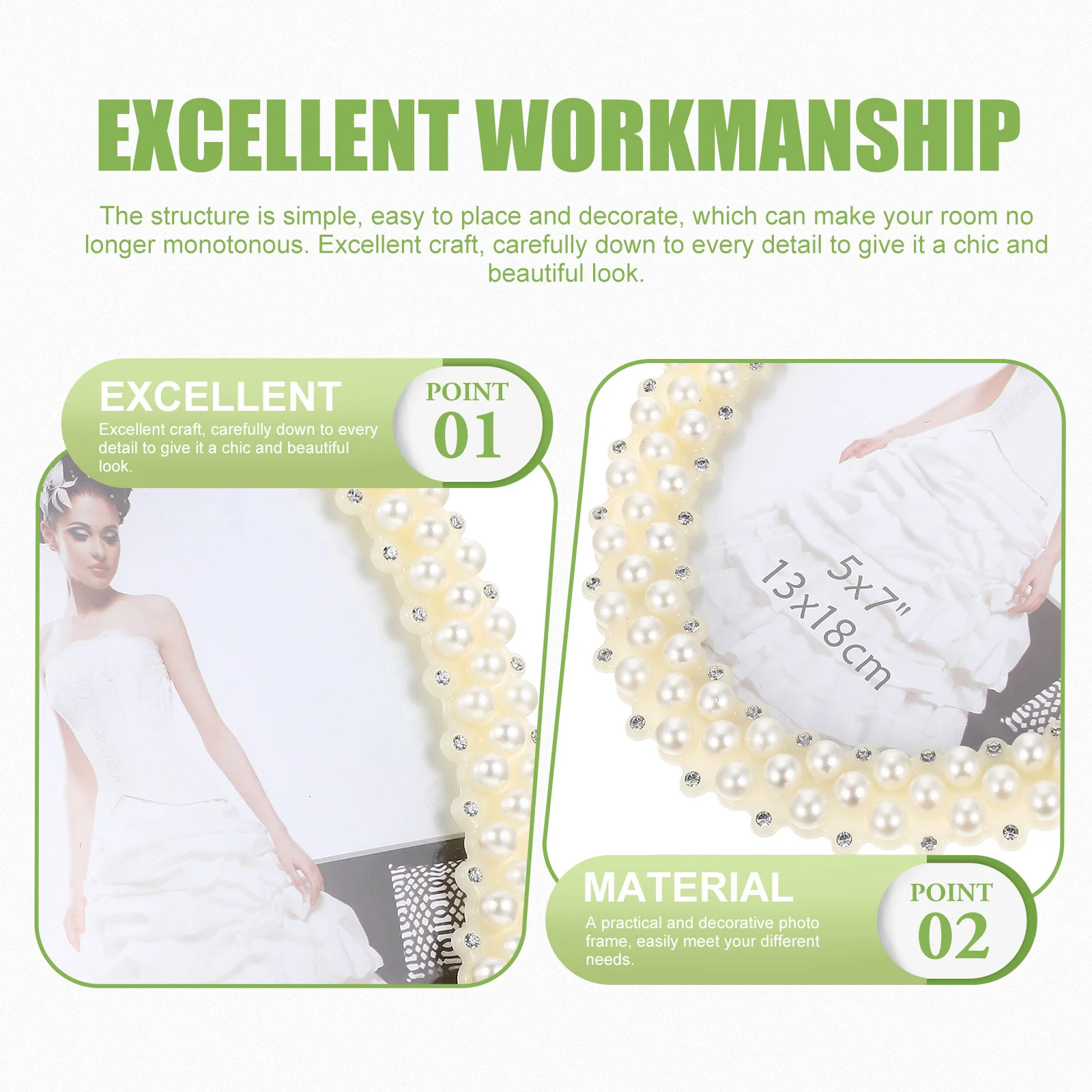 

Stylish Oval Picture Frame Pearl Embellished Photo Display Holder for Tabletop Home Office Decor Commemorative Images