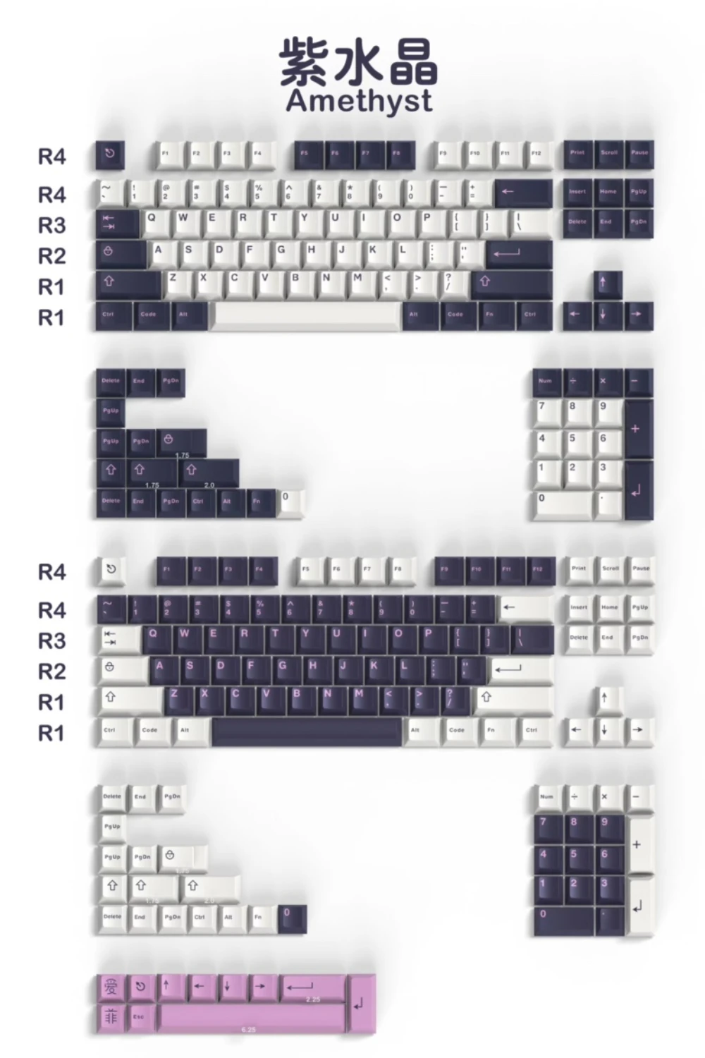 Imagem -06 - Teclas Ametista Keycaps para Teclado Mecânico af Ícone Abs Tiro Duplo Cereja Altura Roxo Gk61 Anne Pro Jogo pc 253