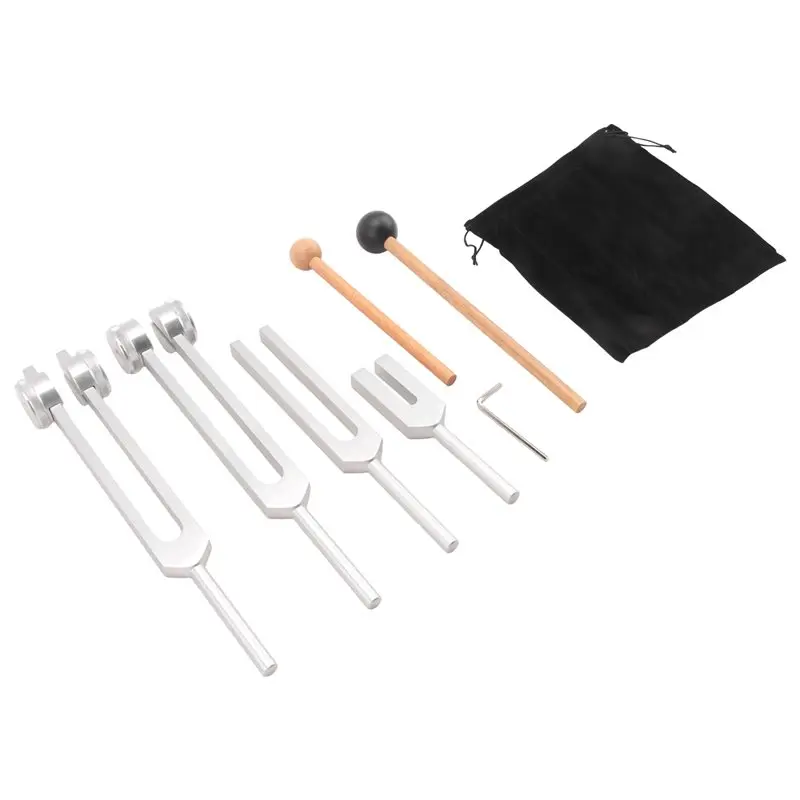 XSXS-4Pcs Tuning Fork Set(128Hz, OM 136.1Hz, MI 528Hz, 4096Hz),For Healing Chakra,Sound Therapy,Reliever Stress