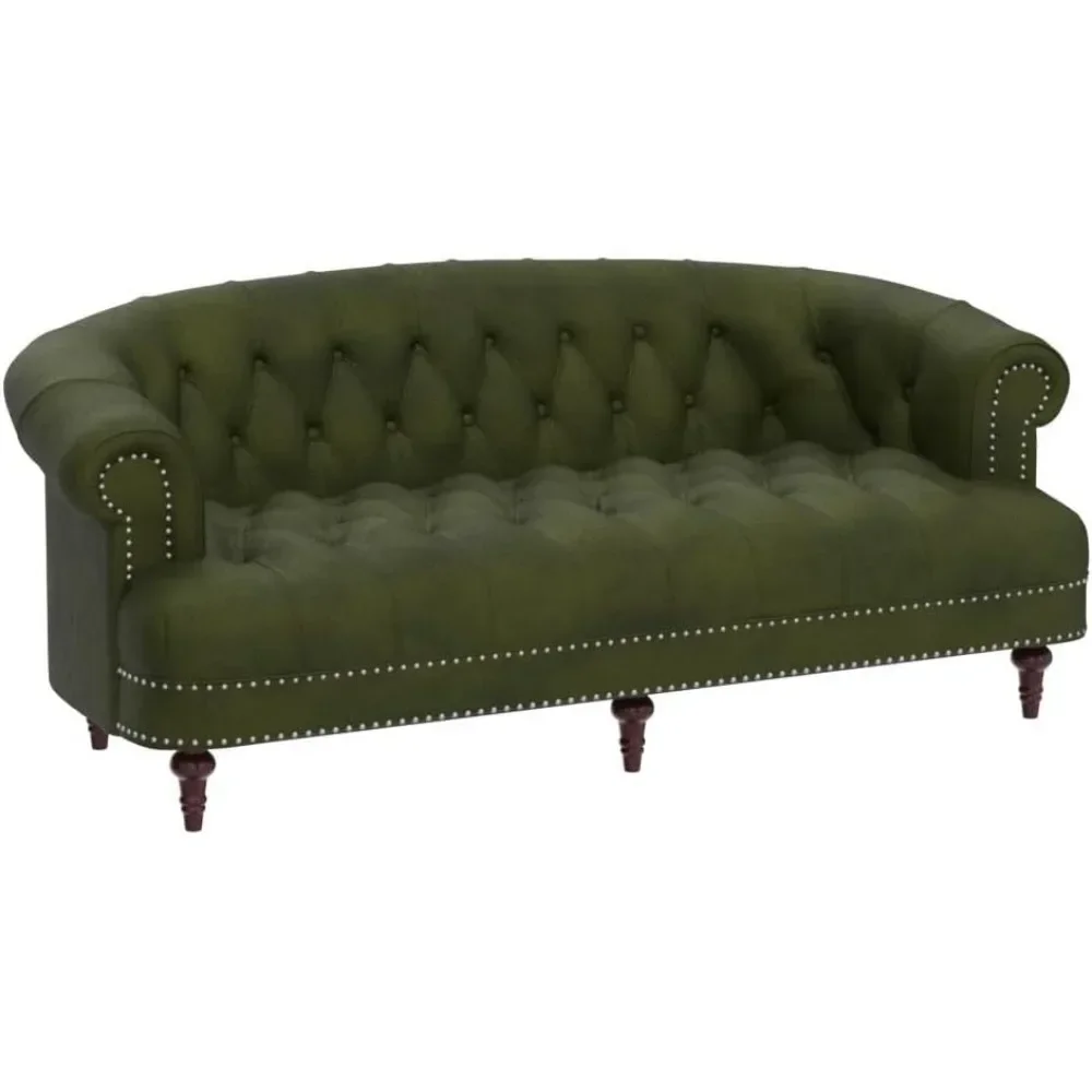 

L # La Rosa Victorian Chesterfield Tufted Sofa, Olive Green Performance Velvet