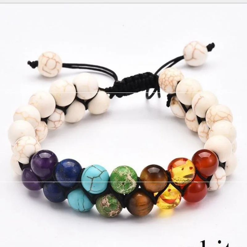 Fashionable Men\'s Beaded Bracelet Double Braided Volcanic Stone Beaded Bracelet Women\'s Casual Yoga Handwoven Bracelet