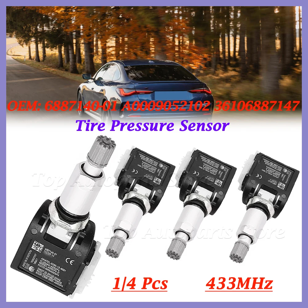 1/4PCS 433MHz A0009052102 36106887147 TPMS Tire Pressure Sensor For Mercedes-Benz VS30 W177 W247 W213 BMW G30 G20 6887140-01