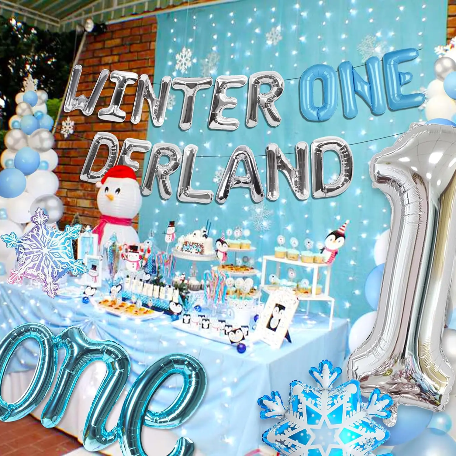 LaVenty Winter Onederland Decoração de primeiro aniversário Floco de neve Pano de fundo para festa de primeiro aniversário