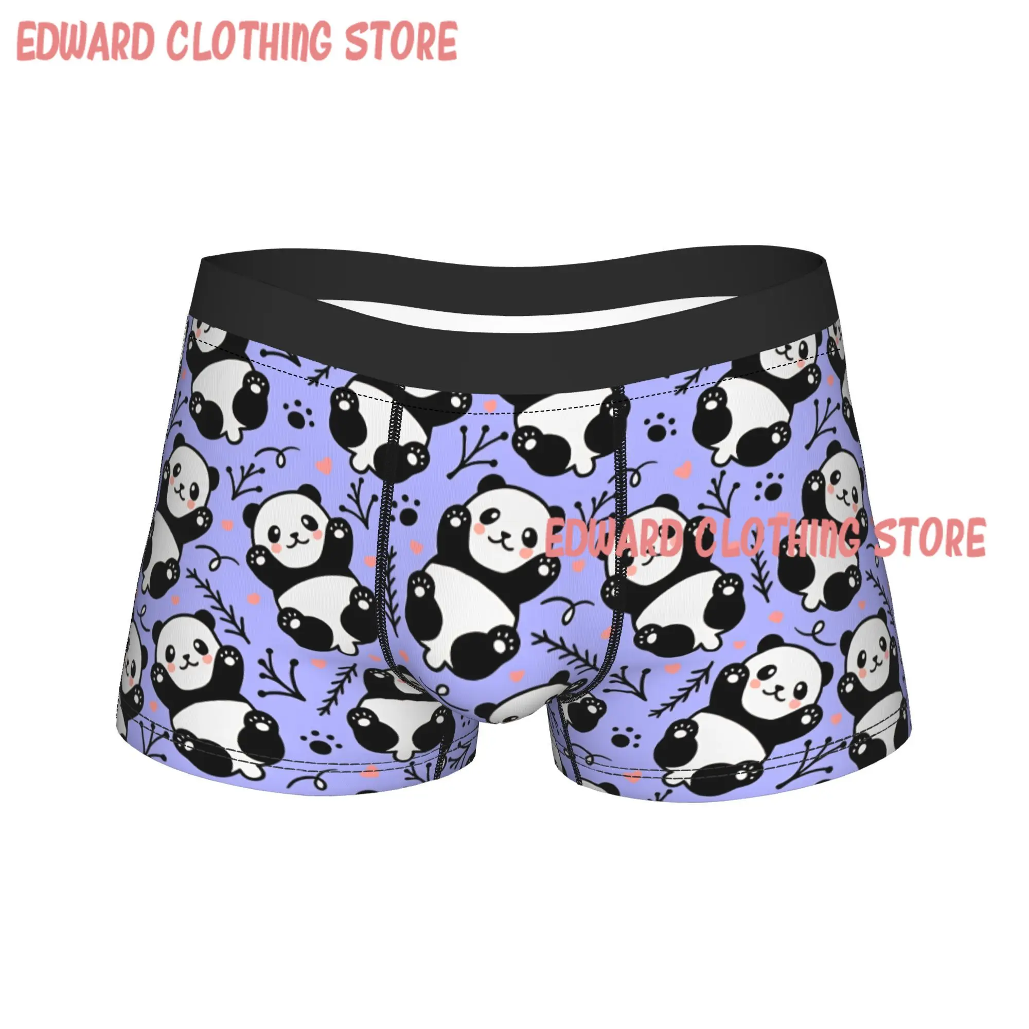 Cute Chibi Panda On Purple Background Underwear  Print Boxer Shorts Hot Sale Males Underpants Soft Trend Shorts Briefs Gift Idea