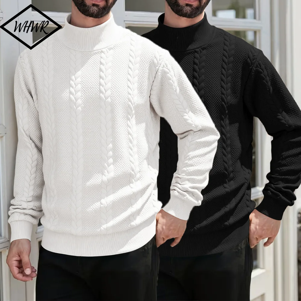 

Весенне-осенний мужской свитер, однотонный трикотаж с высоким воротником, мужской облегающий теплый пуловер, свитера, топы, уличная одежда