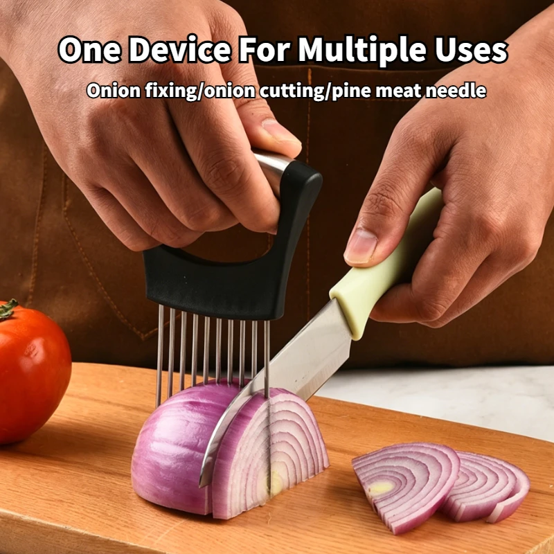 Onion Holder Slicer - Penyangga Pemotong Bawang Stainless Steel, Alat