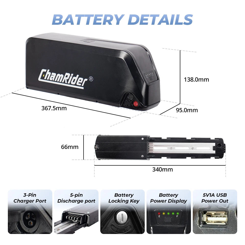 ChamRider 48V 24AH 52V 36V 20AH Ebike Battery Hailong Max 40A 50A BMS 500W 750W 1000W 1500W Electric Scooter 21700 Lithium Cell