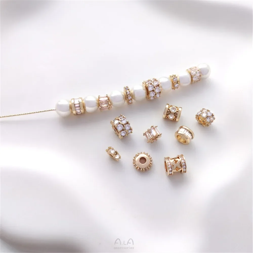 14K Gold Inlaid Zircon Large Hole Separation Bucket Pearl Road Pass Pendant DIY Bracelet Necklace Jewelry Accessories