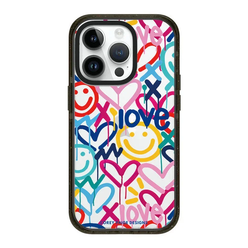 2.0 Upgrade Acrylic Border Heart Graffiti Art Phone Case Cover for iPhone 11 12 13 14 15 Pro Max Case for iPhone 15 Pro