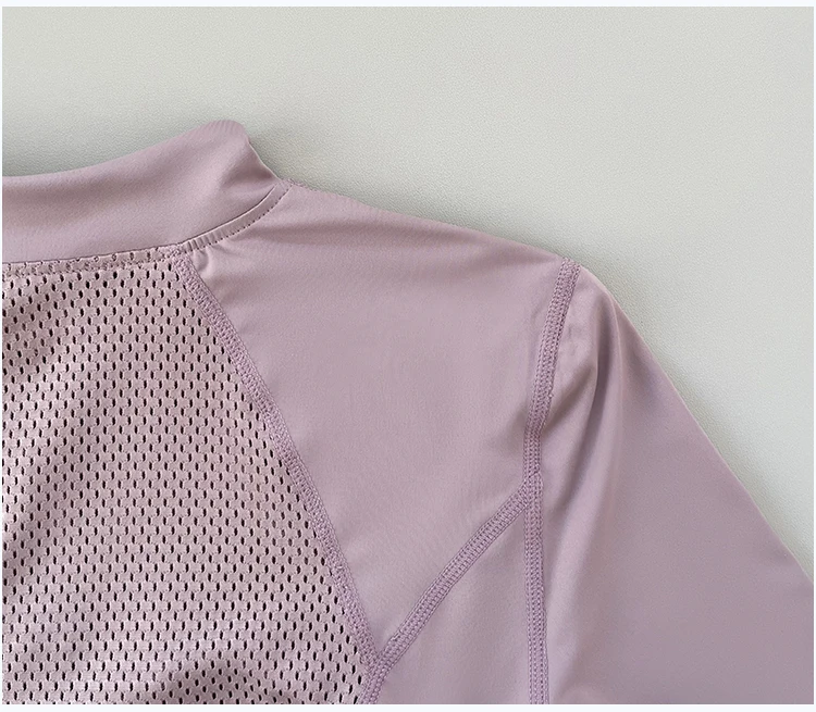 Outdoor-Laufshirt für Damen, Frühling und Herbst, Neuer Yoga-Anzug mit Halbem Reißverschluss, Schlankmachendes Fitness-Trainingsshirt mit Langen Ärmeln für Frauen – Detail 6