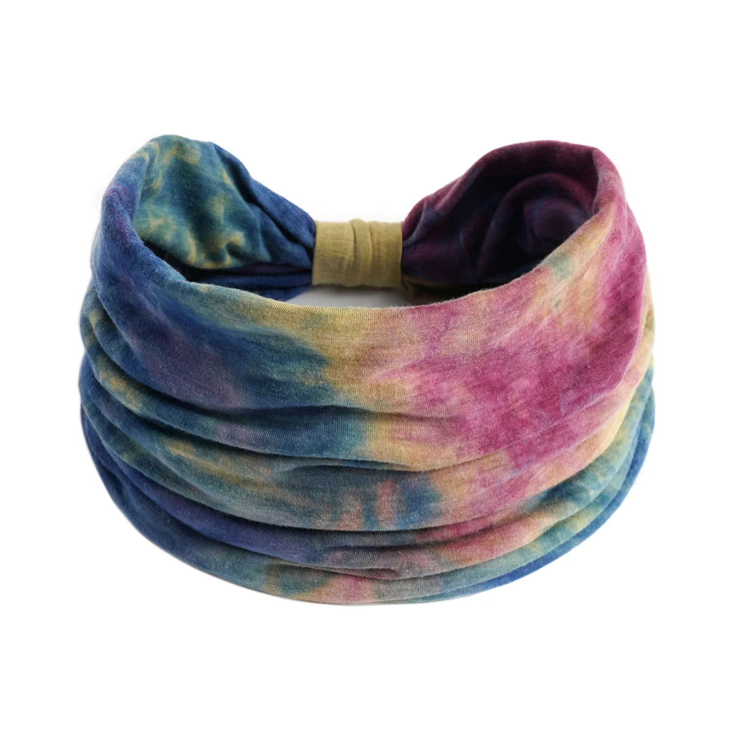 New European and American Tie Dyed Sports Headband 14cm Wide Women's Headband African Retro Elastic Knot Headband