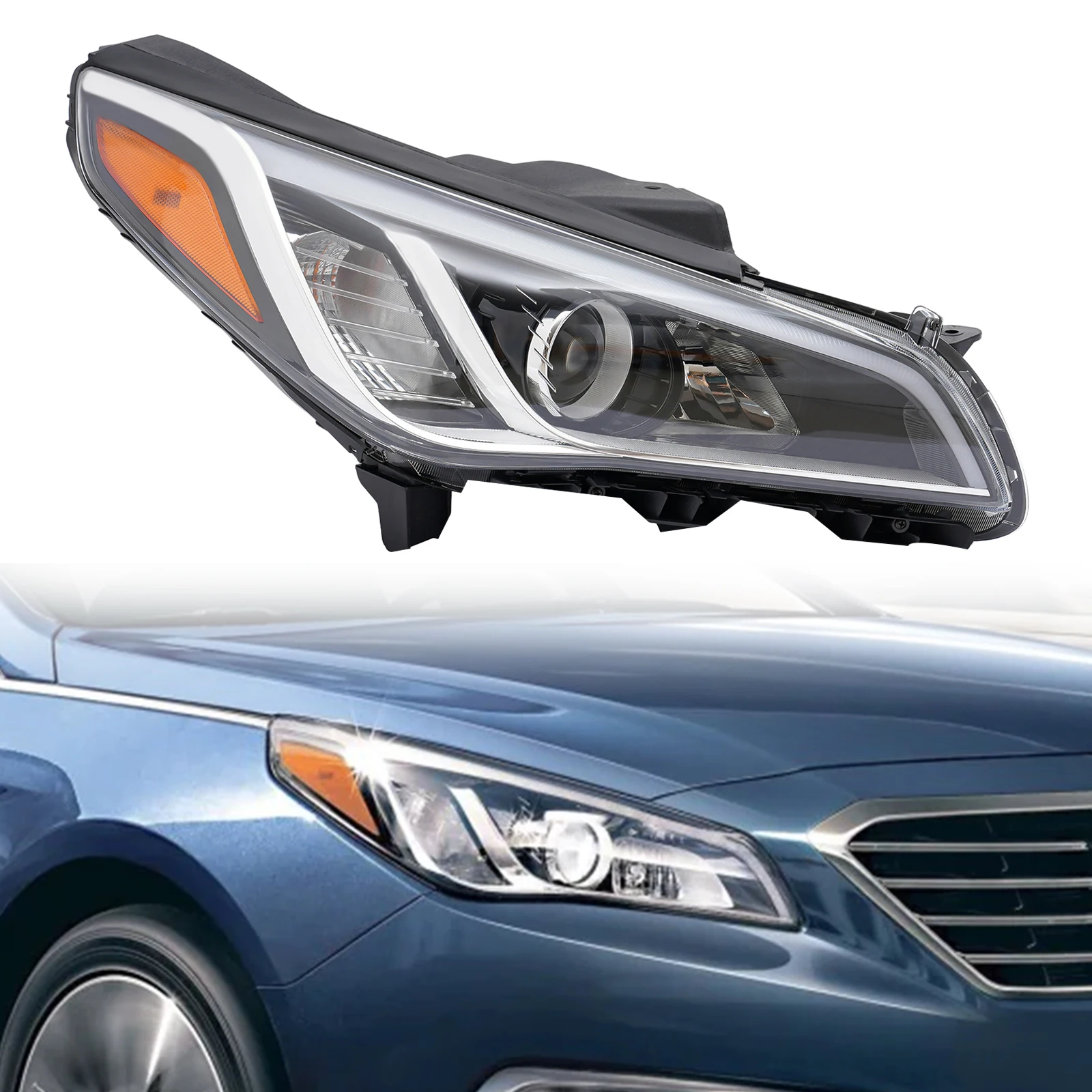 Clear Sturdy Durable High-quality ABS And PC Right Headlight Fits For 2015-2017 Sonata