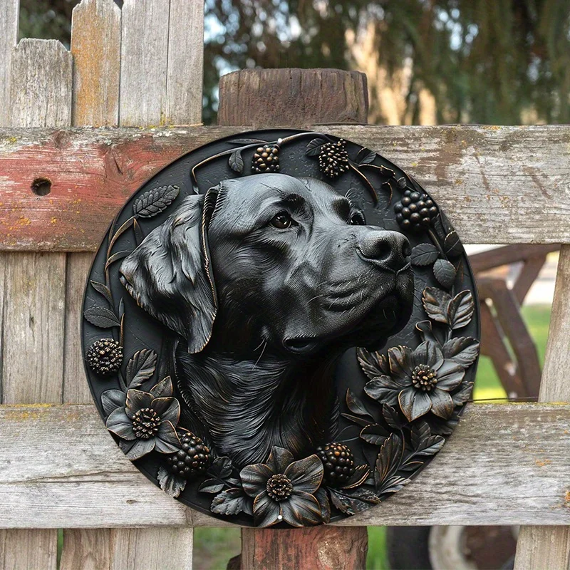 Aluminum Metal Sign 2D Flat Circular Wreath Logo, Tavern Club Home Scene Decoration, Labrador Retriever, Decorative Wall Poster