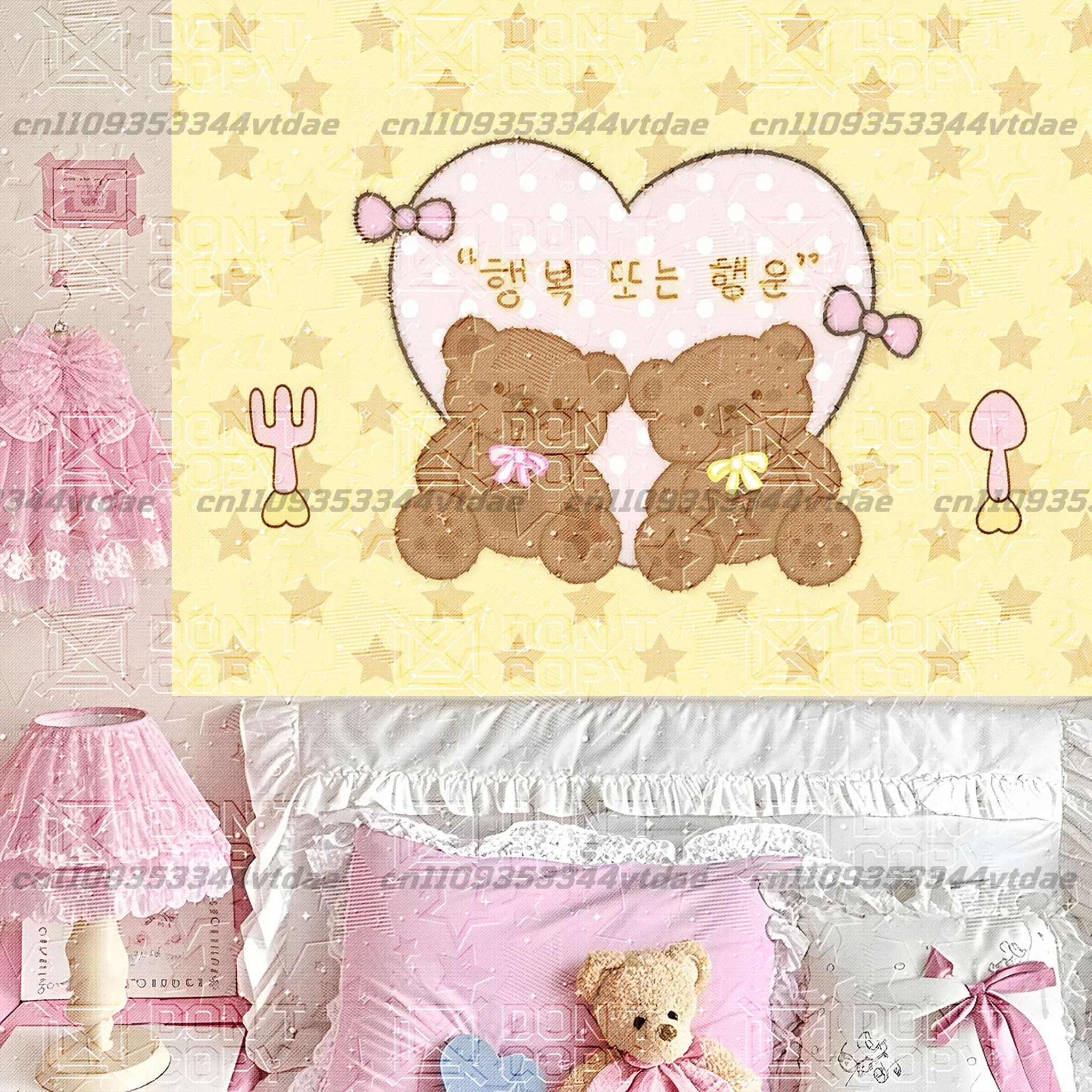 Kawaii Embroidery Style Tapestry Yellow Polka Dot Bread Bear Cartoon Wall Hanging Cute Pastry Background Cloth for Dorm Decor