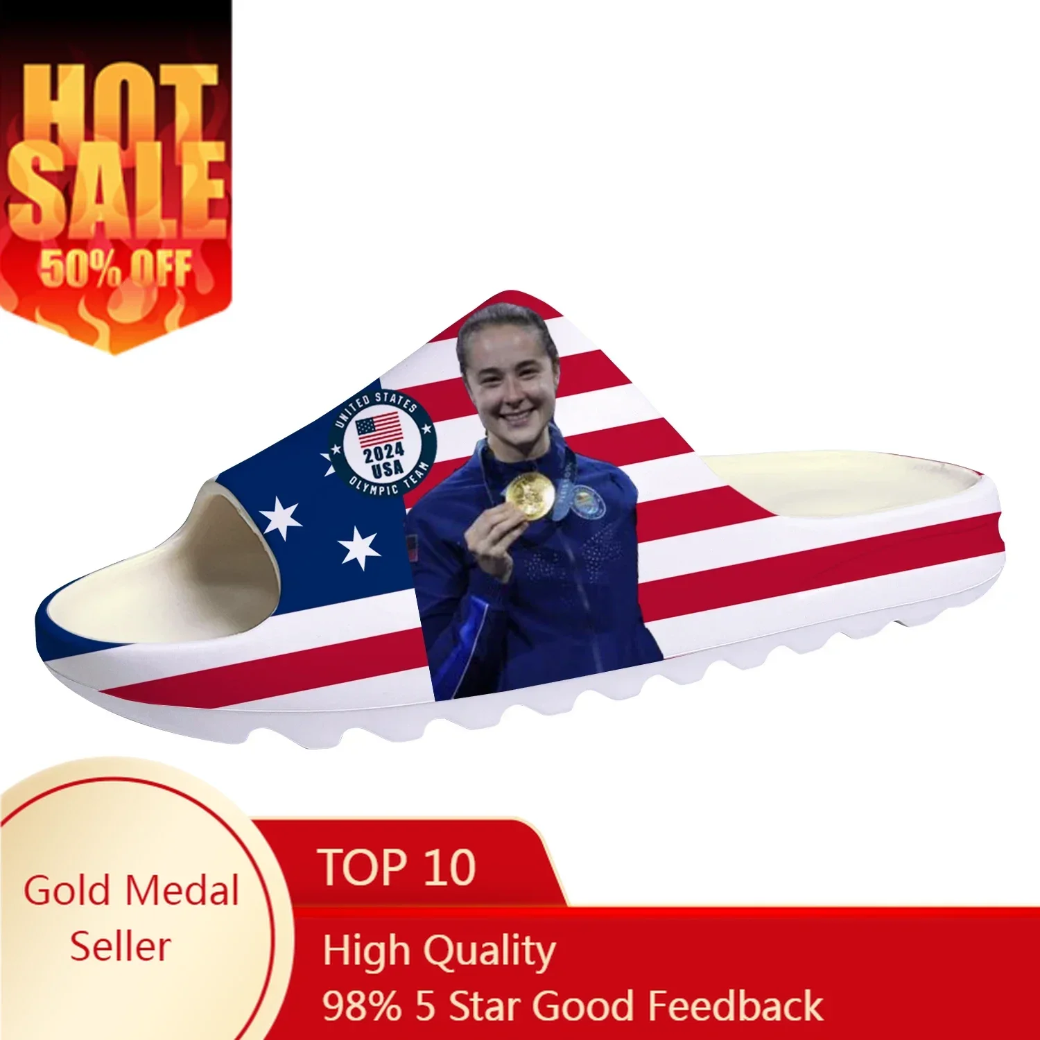 

Jacqueline Dubrovich Foil World Champion Soft Sole Sllipers Home Clogs Step On Water Shoe Mens Womens Teenager Custom Step in