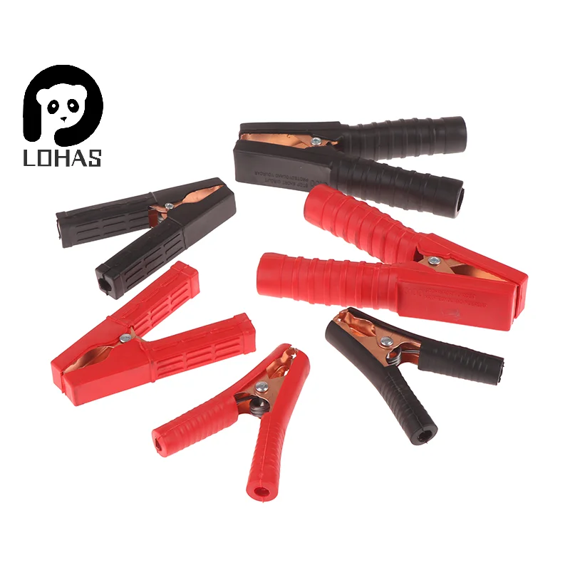 Durable 100-300A Electrical Crocodile Clips - 1 Pair of Insulated Alligator Battery Clips with Plastic Handles