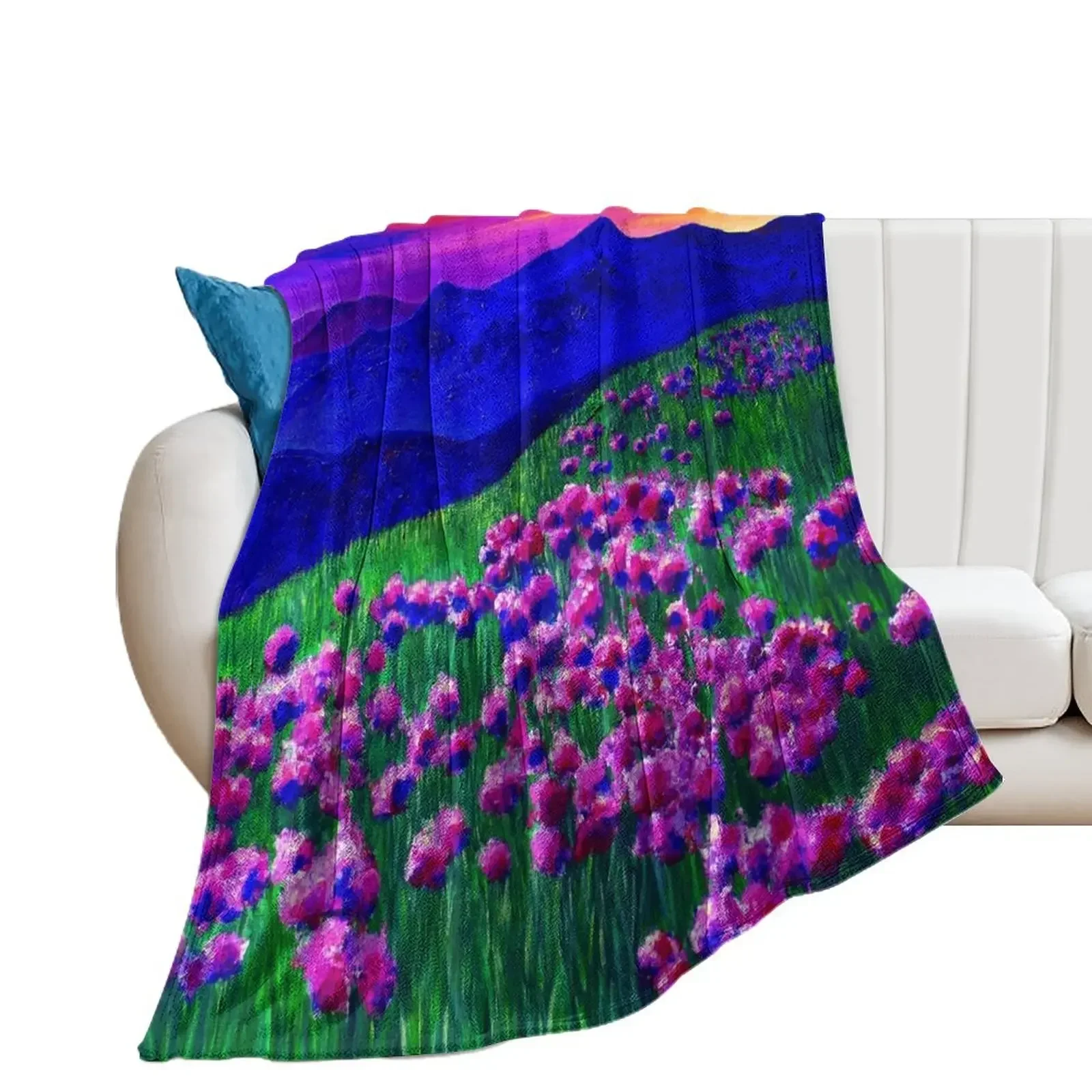 

Rainbow Sunset Soaked Mountain Landscape Throw Blanket Cute Hair Blankets